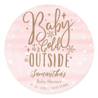 Snowflakes Baby It's Cold Outside Girl Baby Shower Classic Round Sticker