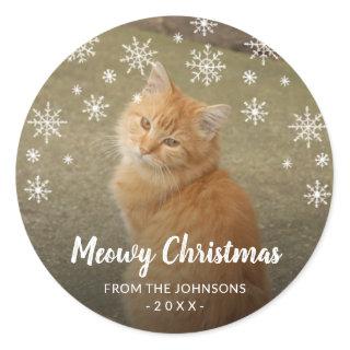 Snowflakes Cat Photo Cute Meowy Christmas Classic Round Sticker