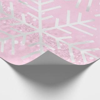 Snowflakes Christmas Holiday Pink Rose Glitter