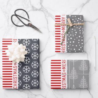 Snowflakes, Christmas trees red stripes gray  Sheets