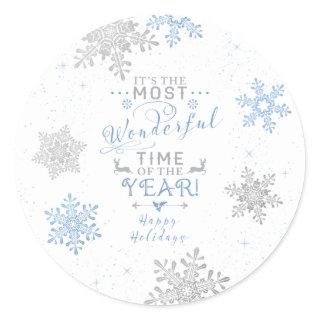 Snowflakes Christmas Xmas Blue Grey White Classic Round Sticker