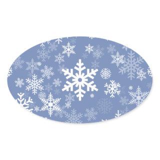 Snowflakes Graphic Customize Color Background on a Oval Sticker