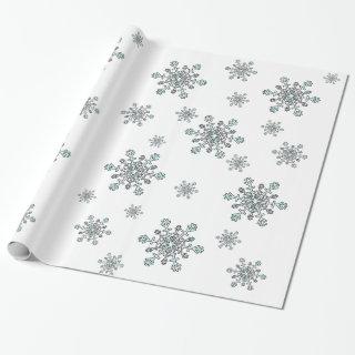 Snowflakes in Silver White and Blue on White