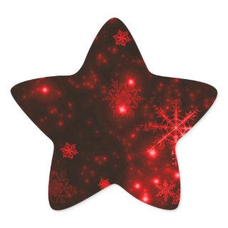 Snowflakes on Deep Red Background Star Sticker