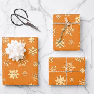 Snowflakes Seamless Pattern Orange Christmas  Sheets