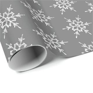 Snowflakes, silver crystals on charcoal grey