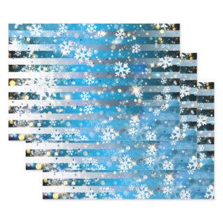 Snowflakes Sparkles and Lights On Blue Stripes  Sheets