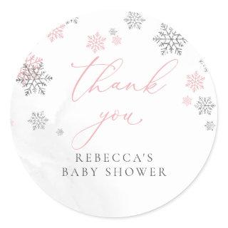 Snowflakes Winter Girl Baby Shower Thank You Classic Round Sticker