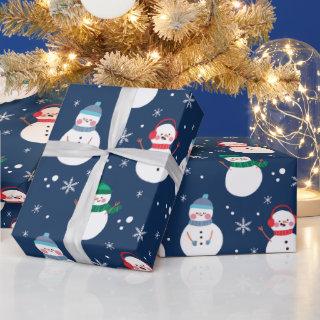 Snowman and Snowflakes Blue Pattern