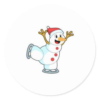 Snowman at Ice skating with Ice skates.PNG Classic Round Sticker