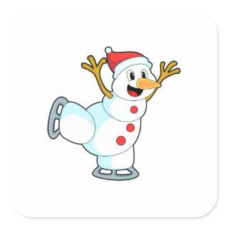 Snowman at Ice skating with Ice skates.PNG Square Sticker