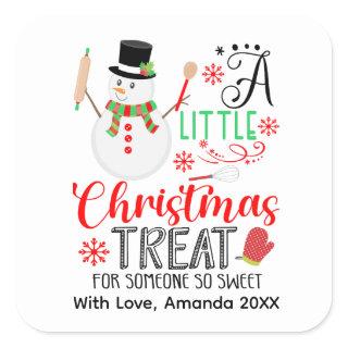 Snowman Baking A Little Christmas Treat Sweet Square Sticker