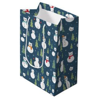 Snowman Cats Holiday Pattern Medium Gift Bag