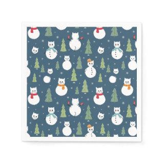 Snowman Cats Holiday Pattern Napkins