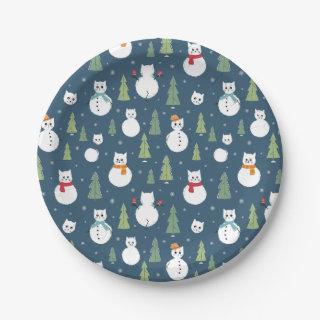 Snowman Cats Holiday Pattern Paper Plates