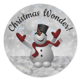 Snowman Christmas Wonder With Glitter Snowflakes Classic Round Sticker