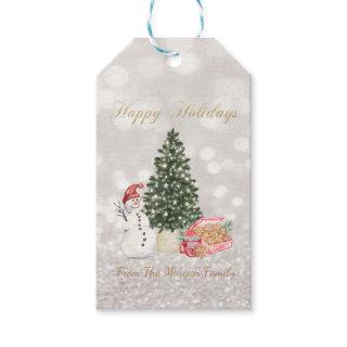 Snowman,Cookis,Pine Tree Glitter Bokeh Gift Tags