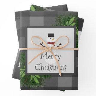 Snowman Gray Buffalo Plaid