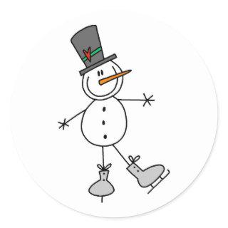 Snowman Ice Skating Classic Round Sticker