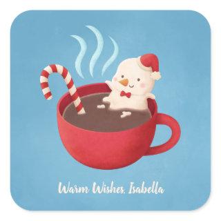 Snowman in Hot Cocoa Warm Wishes Pun Stickers