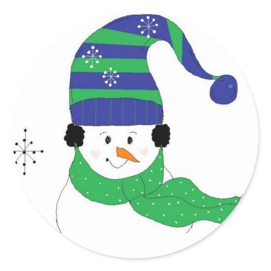 Snowman in Striped Hat Classic Round Sticker