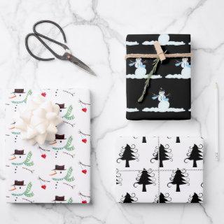 Snowman Patterns Curly Trees Neutral Christmas  Sheets