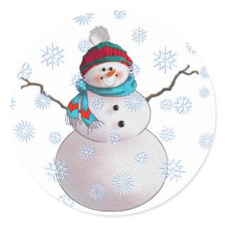 SNOWMAN, SCARF & STOCKING CAP by SHARON SHARPE Classic Round Sticker