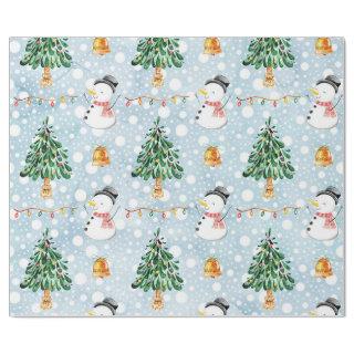 Snowman With Fir Tree In Watercolor Pattern