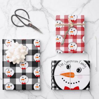 Snowman with Red Bowtie Black Buffalo Plaid Trim W  Sheets