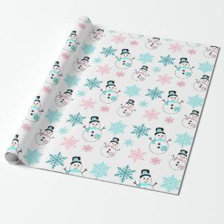 Snowmen and Snowflakes Teal and Pink Christmas