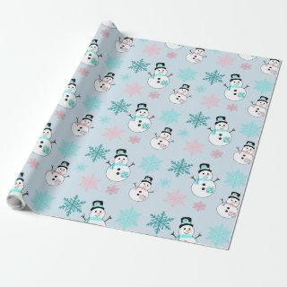 Snowmen and Snowflakes Teal and Pink Christmas