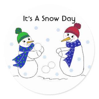 Snowmen Playing in the Snow Classic Round Sticker