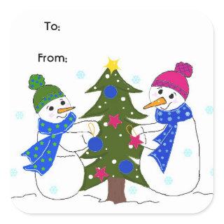 Snowmen Playing in the Snow Square Sticker