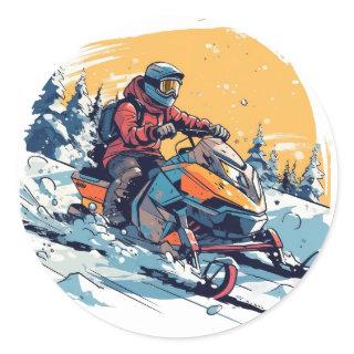 Snowmobile Theme with Sunset Birthday Sticker
