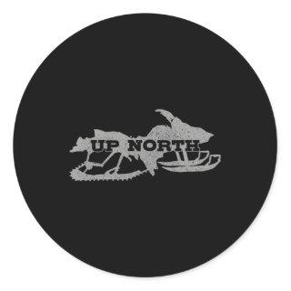 Snowmobile Up North Motor Sled Classic Round Sticker
