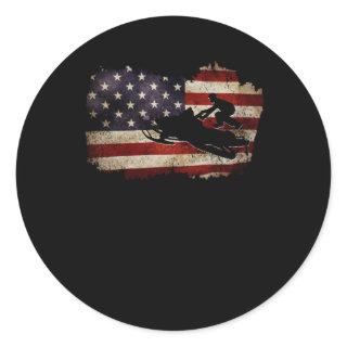 Snowmobile USA Flag Snow Sled Patriotic Classic Round Sticker