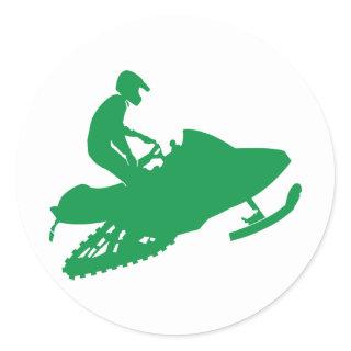 Snowmobiler/Green Sled Classic Round Sticker