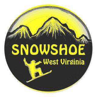 Snowshoe West Virginia yellow snowboard stickers