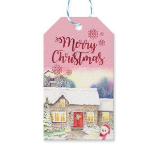 Snowy Cottage Watercolor Painting Gift Tags