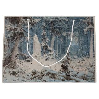 Snowy Forest in Winter (by Andreas Achenbach) Large Gift Bag