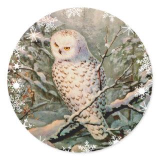 SNOWY OWL & SNOWFLAKES by SHARON SHARPE Classic Round Sticker