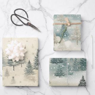 Snowy Pine Trees Vintage Watercolor  Sheets