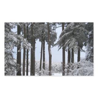 Snowy Pines in Blue Light --- Rectangular Sticker