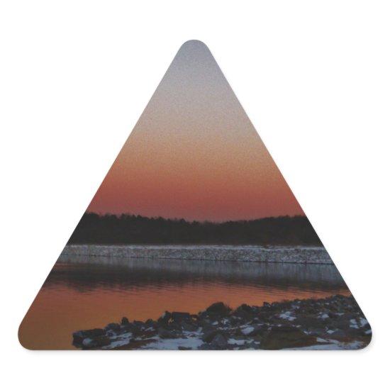 Snowy Sunset at Lake Arrowhead Triangle Sticker