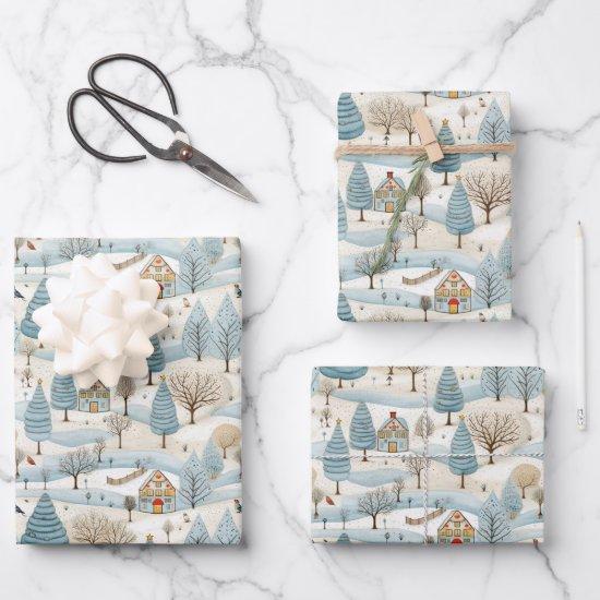 Snowy Village Scene  Sheets