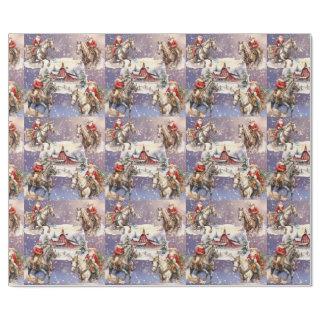 Snowy Western Christmas Horseback Santas, Red Barn