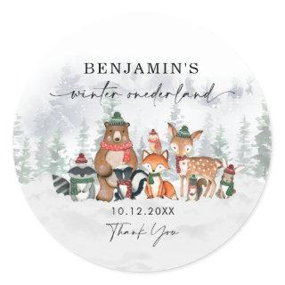 Snowy Winter ONEderland Forest Animals Thank You Classic Round Sticker