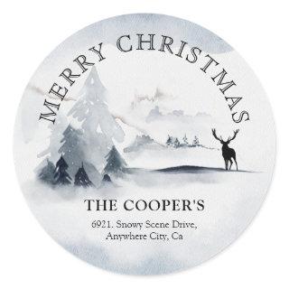 Snowy Winter Woods Christmas Return Address Classic Round Sticker