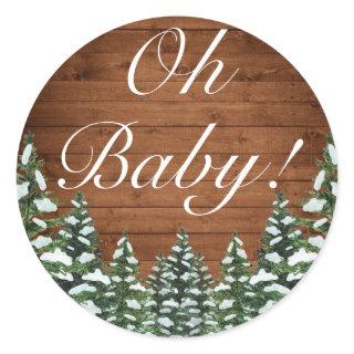 Snowy Wood & Forest Country Pine OH BABY Classic Round Sticker