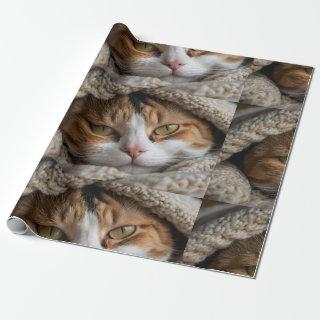 Snuggly Calico Cat and Blanket